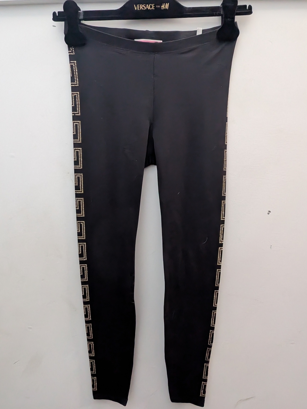 Versace For H&M Black Leggings with Gold Greek Key Side Trim